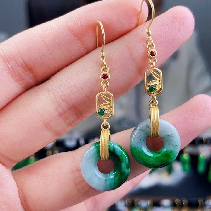 翡翠耳饰银S925镶嵌饰品