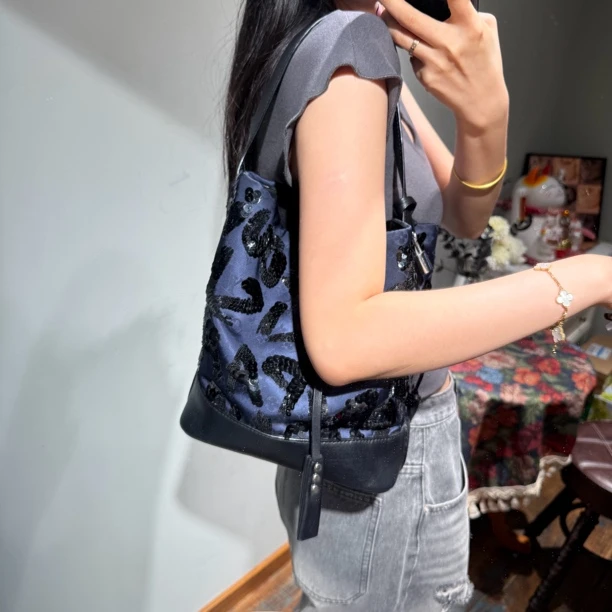 95新 LouisVuitton/路易威登 高稀款 亮片缎面刺绣水桶包