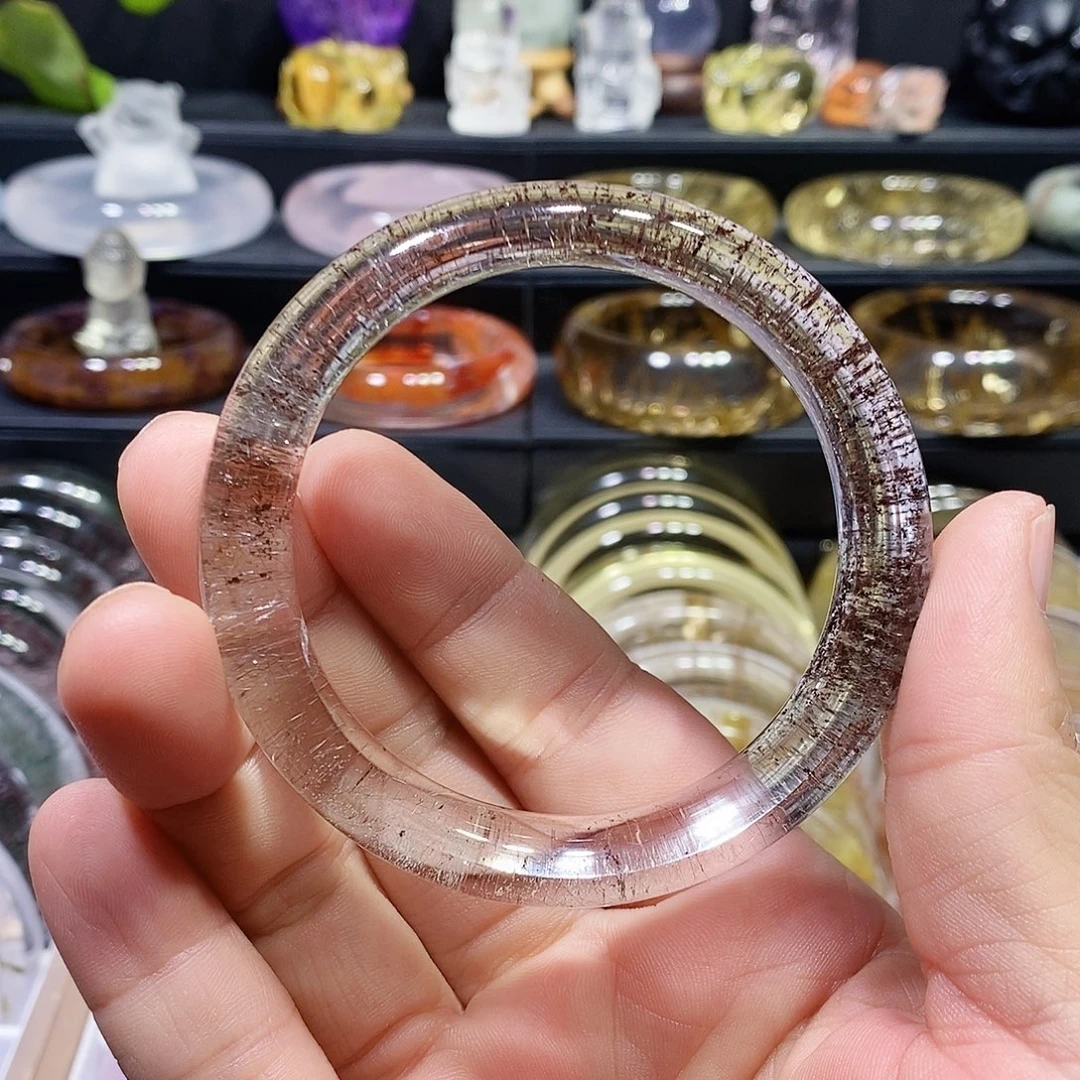 手镯未镶嵌水晶天然红幽灵发晶共生水晶手镯56圈口