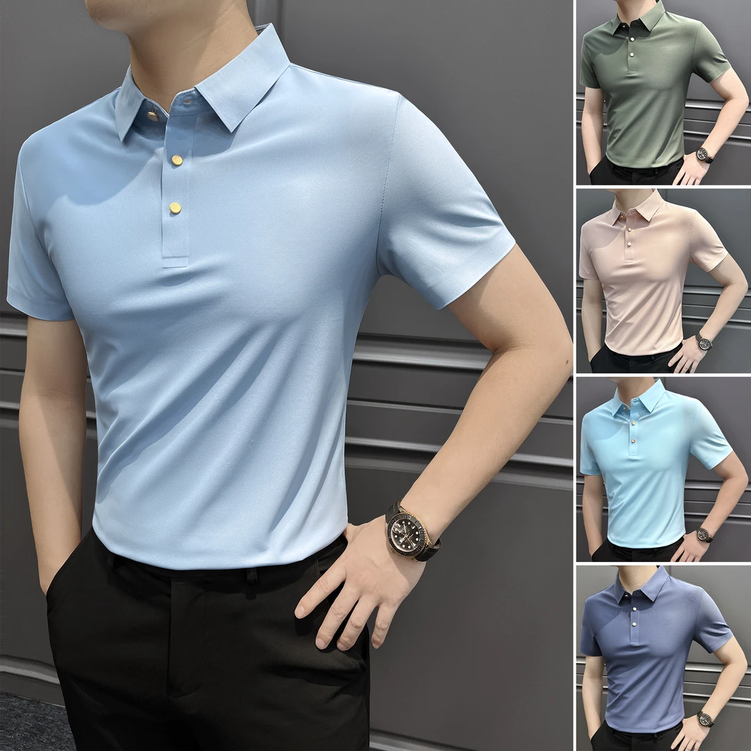 纯色冰丝短袖POLO衫男款爆款2025新款高级感男装夏季商务男士T恤