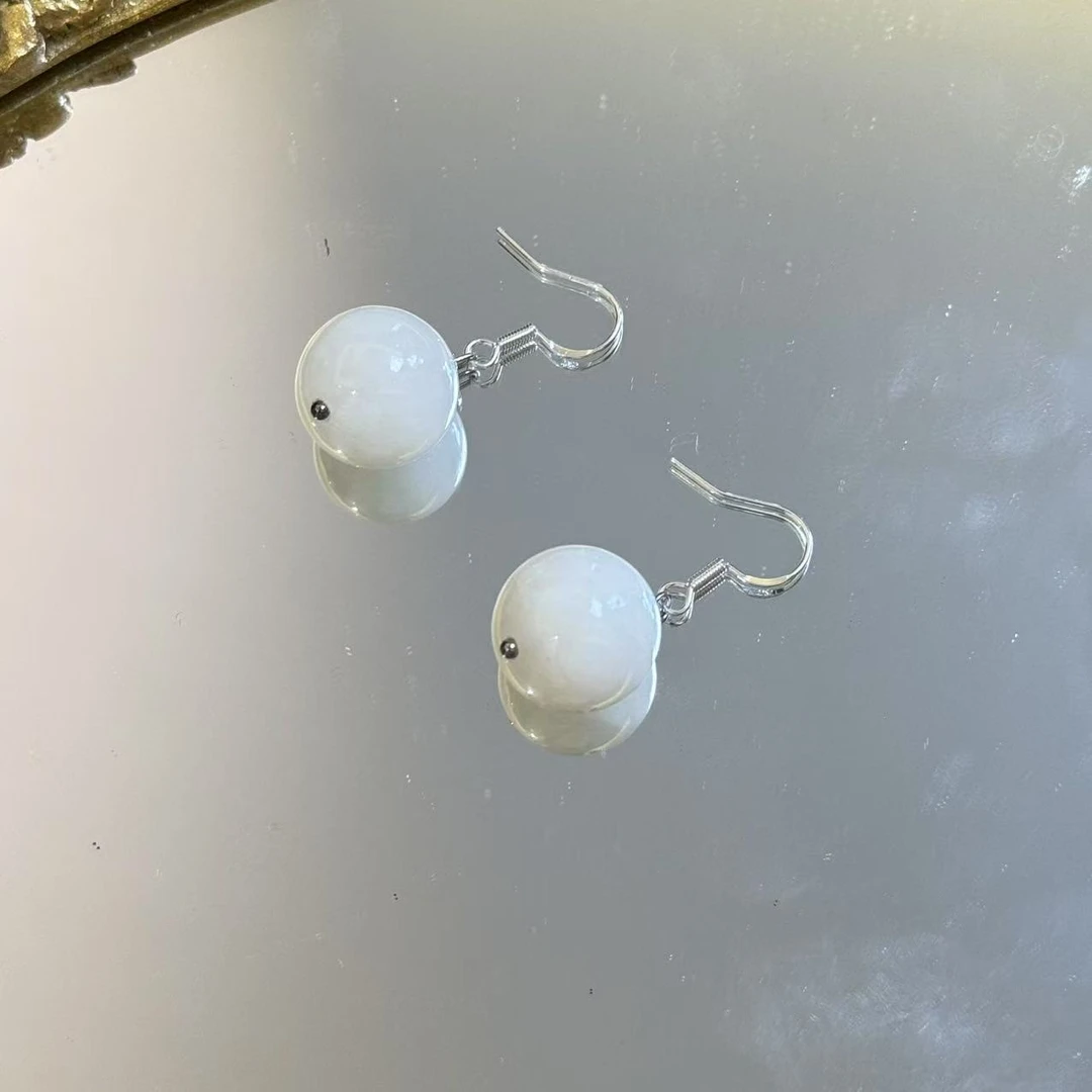 LZ3540-1 天然和田玉纯白色耳环