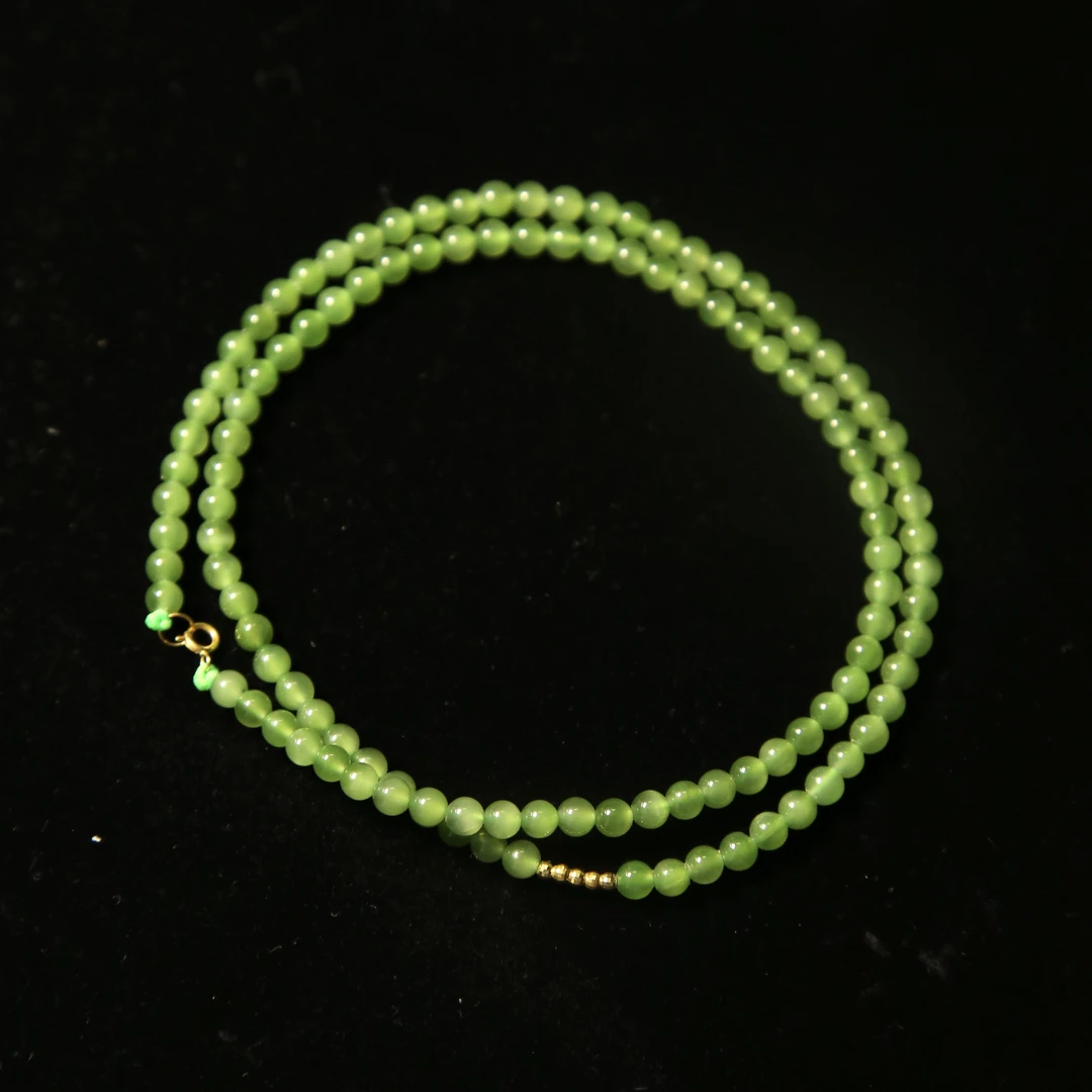 a15和田玉碧玉18k金4mm小米珠链多样性随机发一