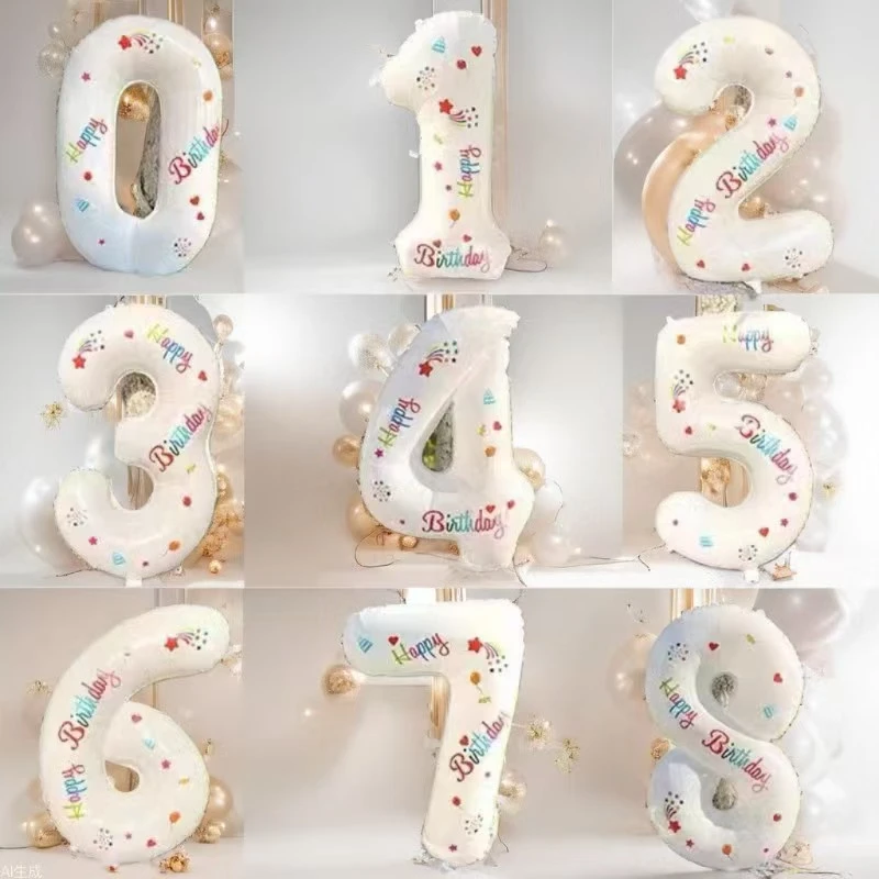 生日印花数字气球装饰场景布置男女宝宝儿童周岁派对氛围道具拍照