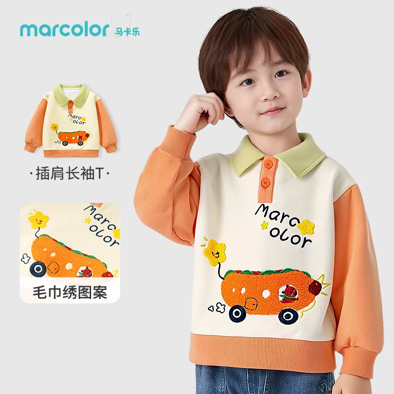 马卡乐男童卫衣秋季新款宝宝POLO领长袖儿童休闲宽松插肩袖卫衣潮