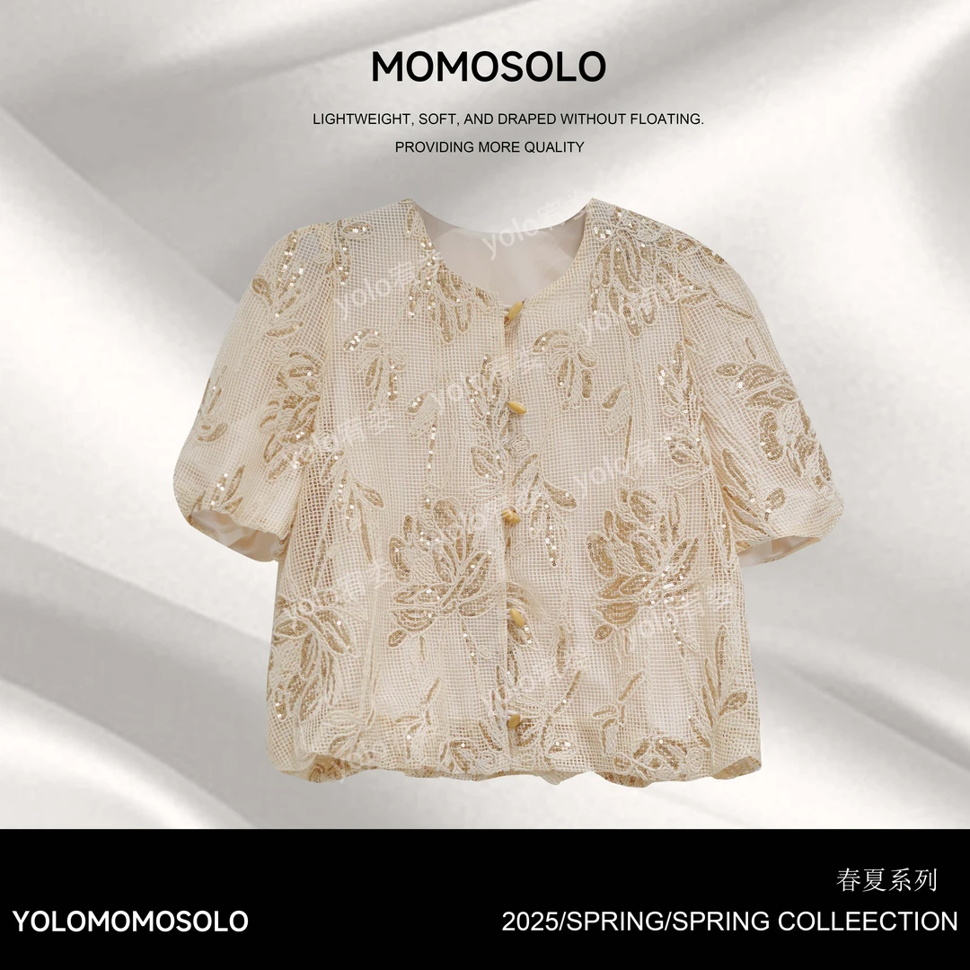 YOLO清仓专属重工镂空网纱刺绣小衫外套M342