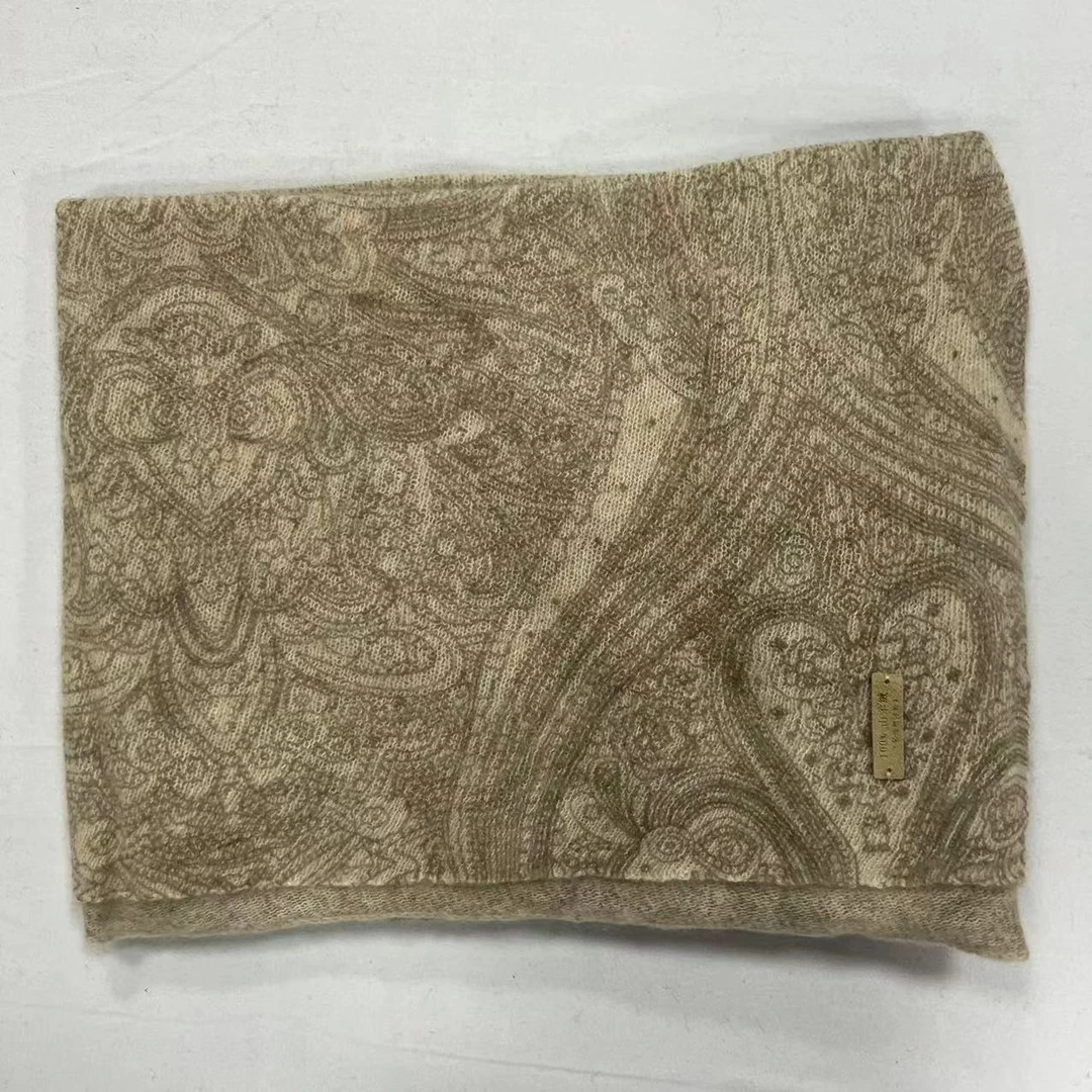 羊绒长巾-棕杏腰果花 70*190cm丝巾