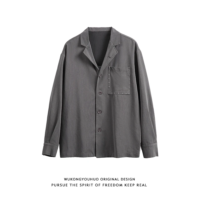 悟空有货秋季老钱风慵懒长袖衬衫男女复古高级感宽松情侣休闲衬衣