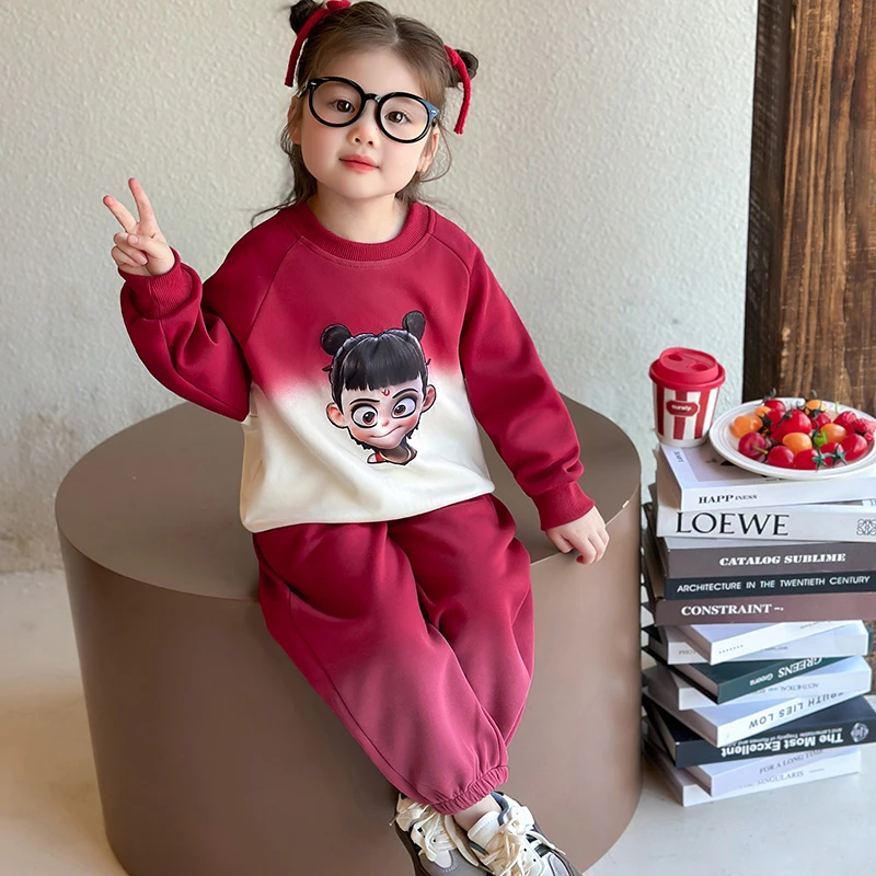 女童春装2025新款套装儿童哪吒服饰运动服两件套春秋爆款卡通套装