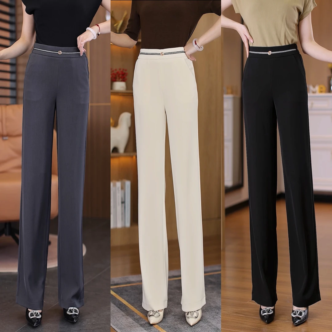 高级感直筒裤子女2025年夏季高腰高垂感抗皱透气百搭窄版休闲裤