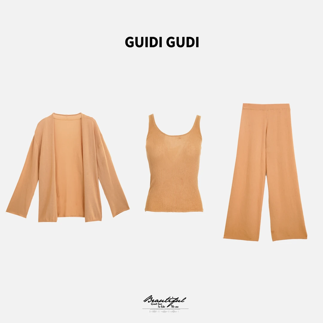 GUIDI GUDI【如初见】黄加蓝外套+背心+休闲裤套装 D