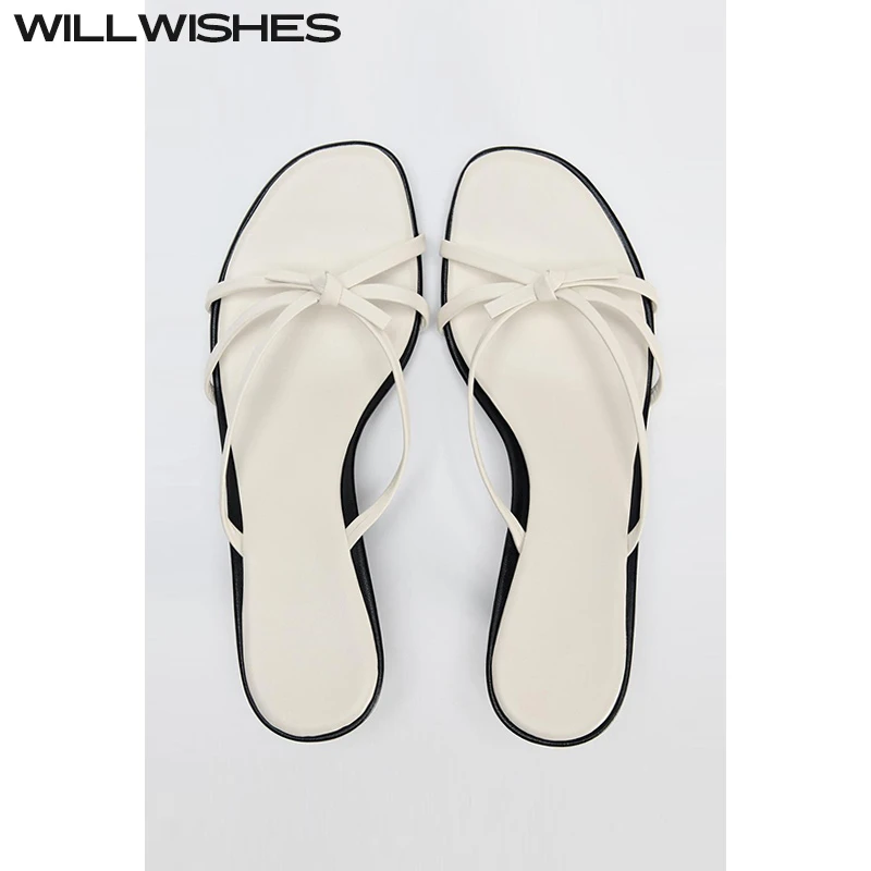 WILLWISHES/王玎设计女鞋2025夏季新款简约小跟凉拖一字带凉鞋女
