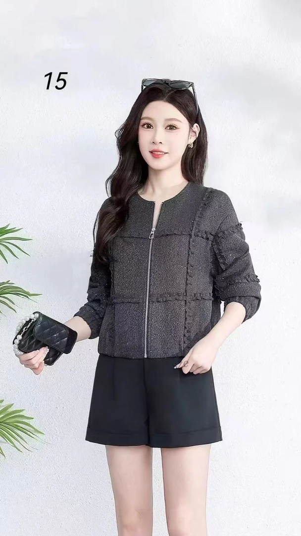 专柜正品春季长袖木耳女短款落肩袖短外套运动女士百搭小香风显瘦