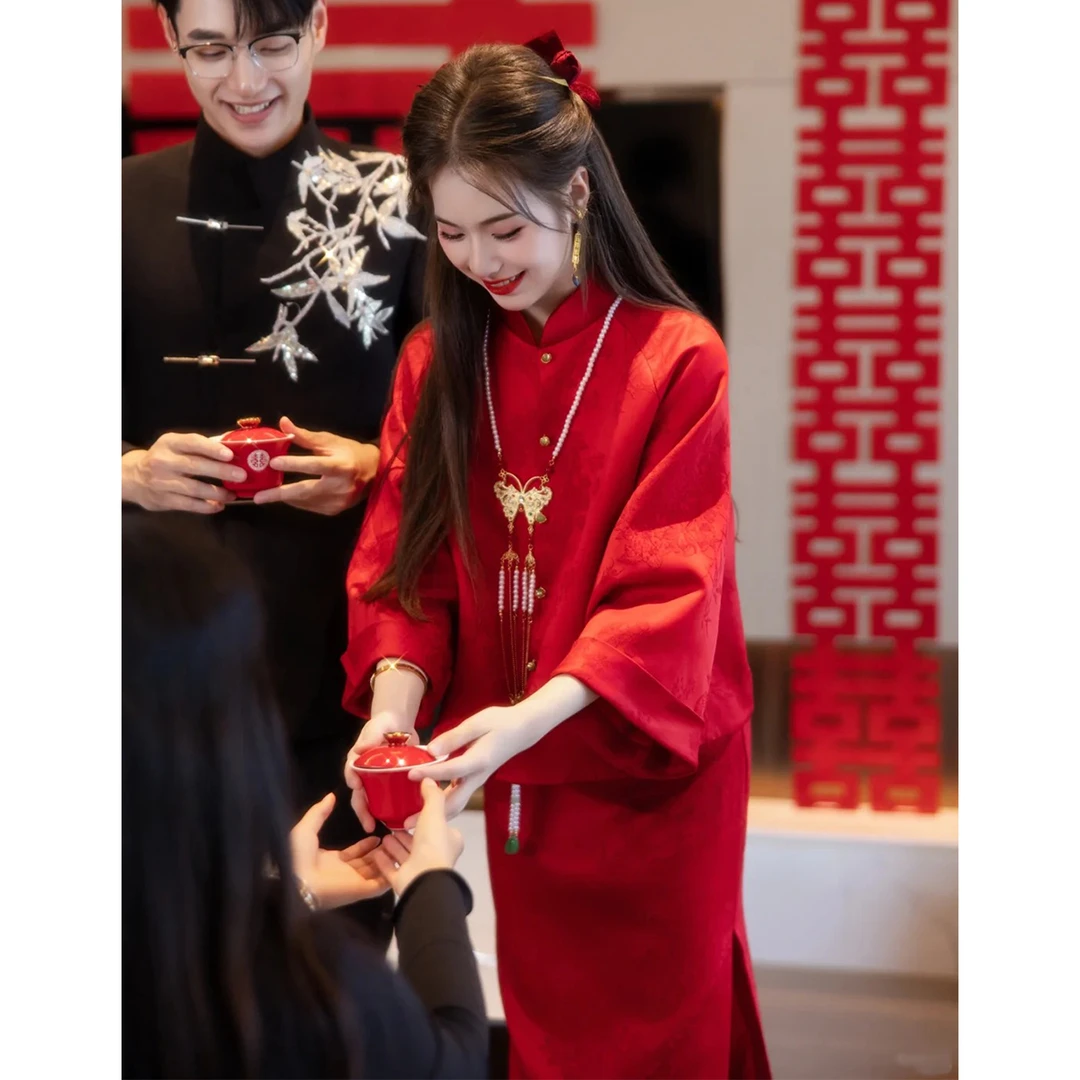 敬酒服女新娘新中式改良旗袍套装红色订婚礼服裙显白高级感回门宴