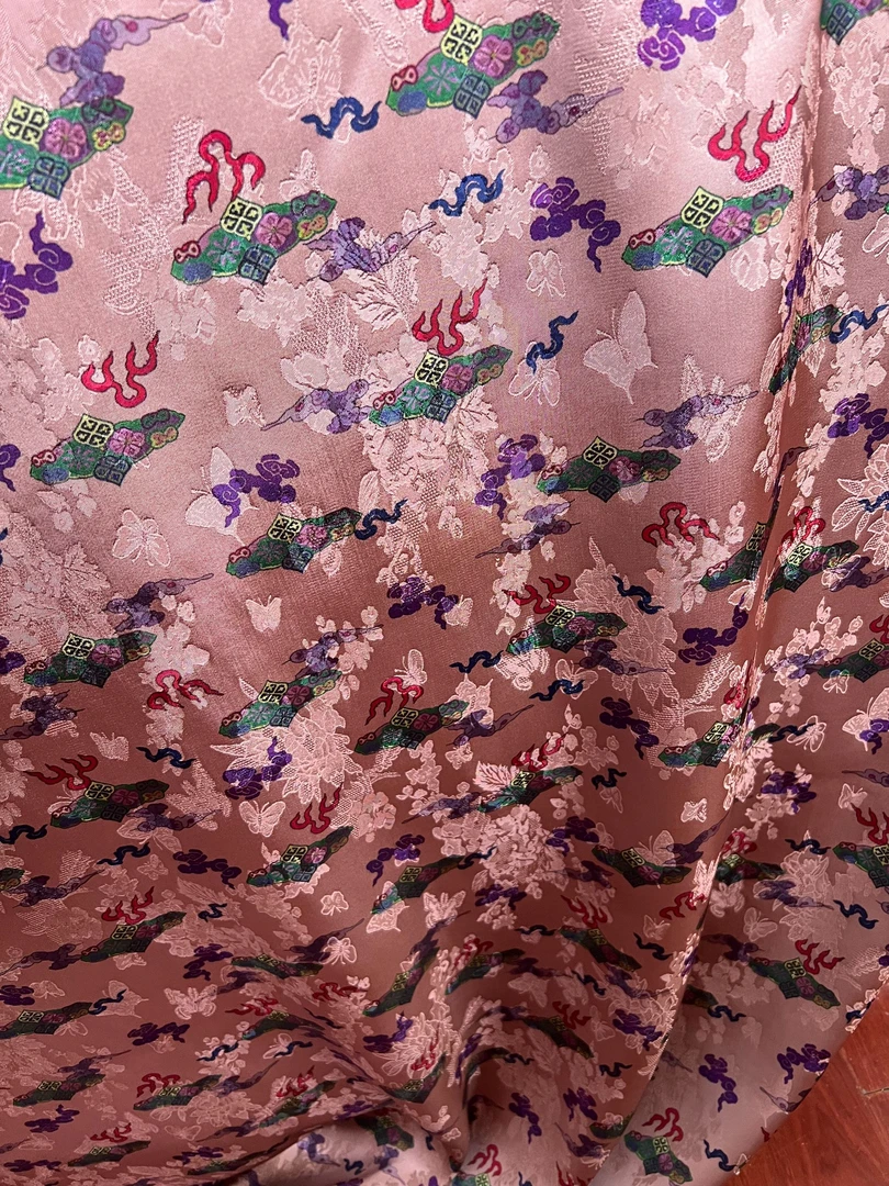【祥云炽焰】布头时装面料花萝香云纱提花绢纺莨纱重磅顺德莨绸