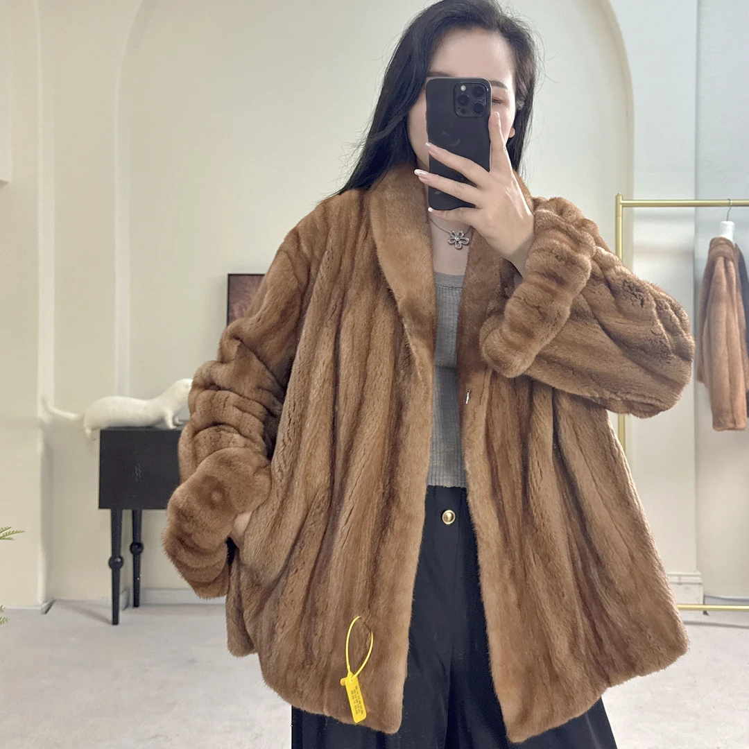 新款机开全抽水貂皮草水貂外套青果领进口超皇冠短二级整貂