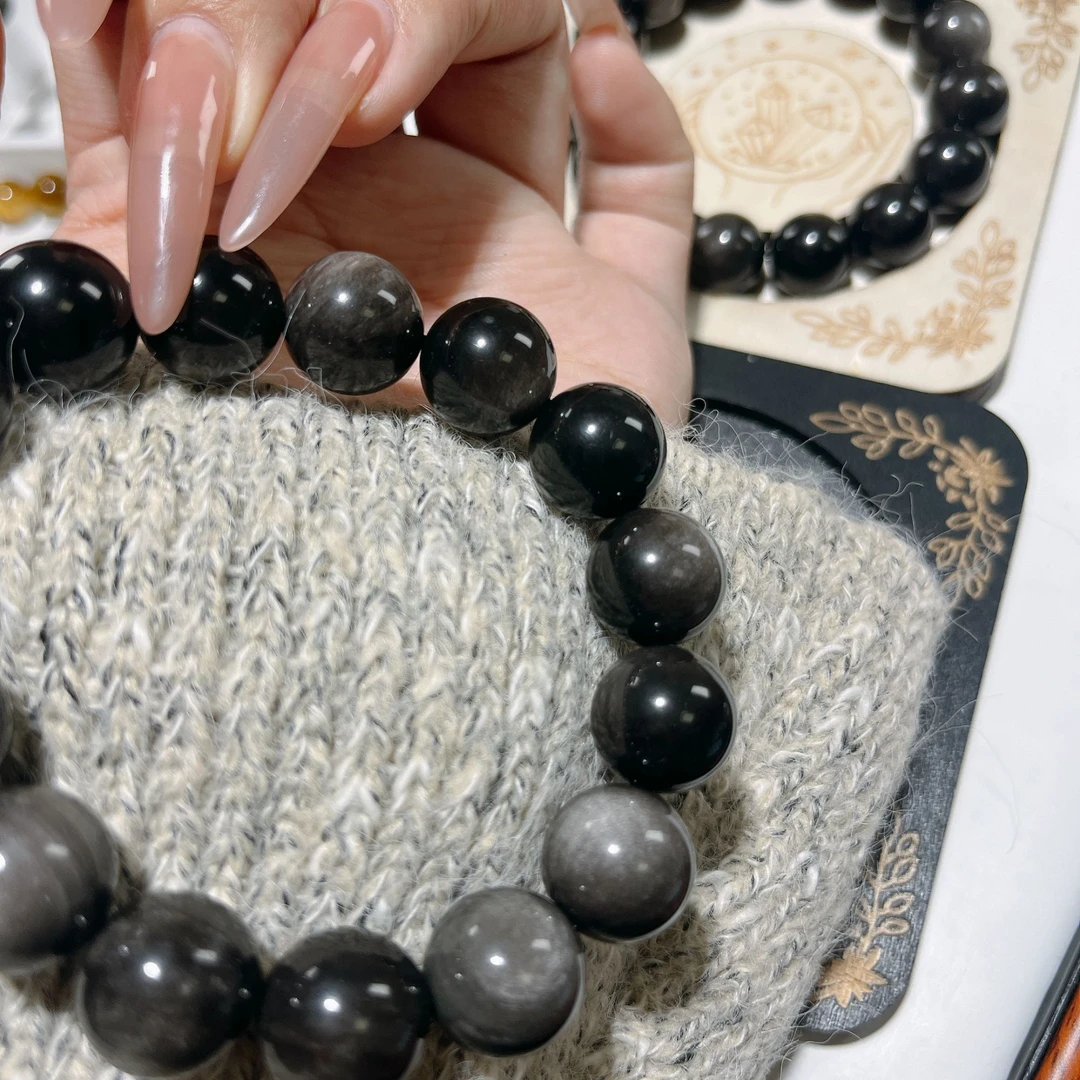 天然银曜石手串12mm