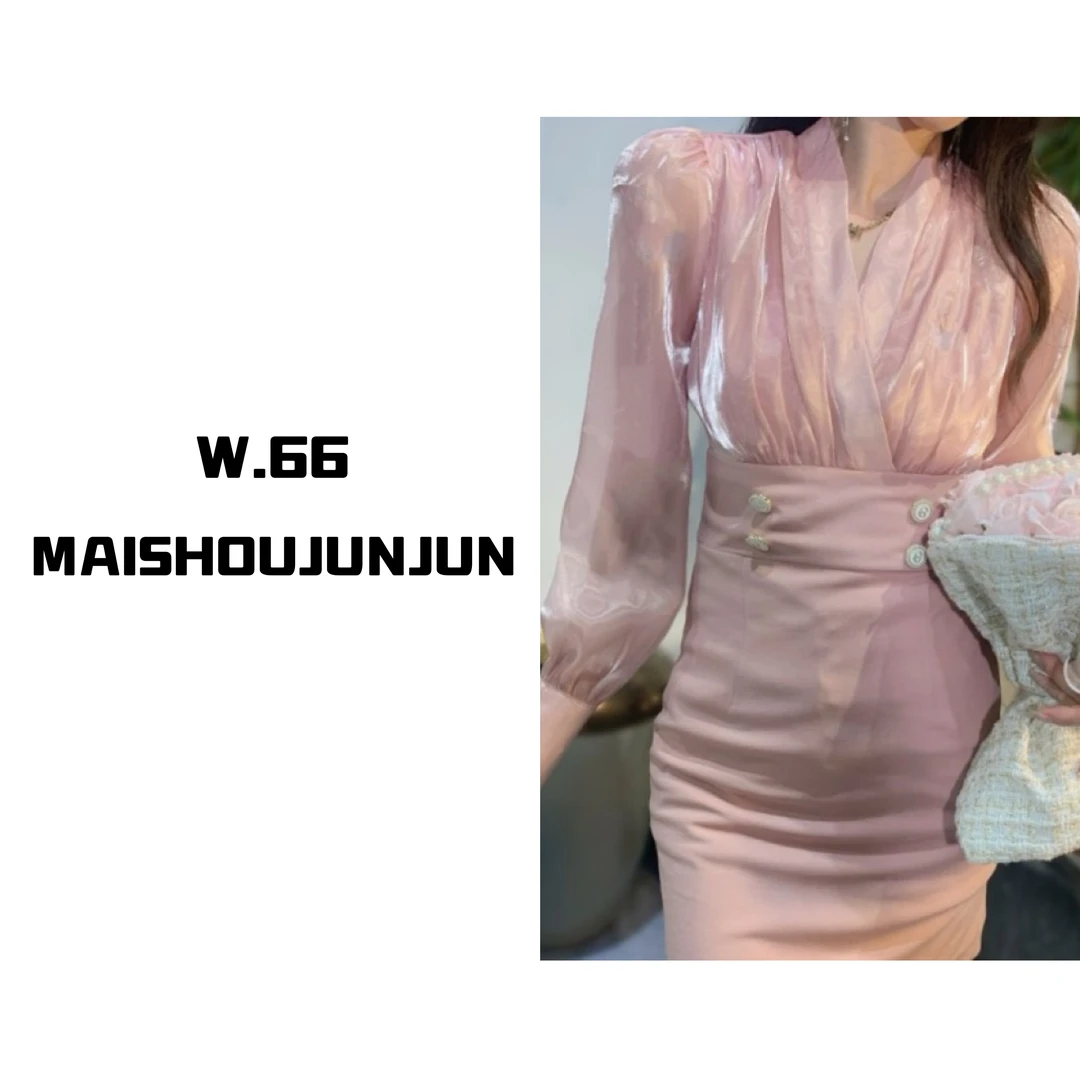 新款性感百搭气质收腰显瘦长袖连衣裙10134-1