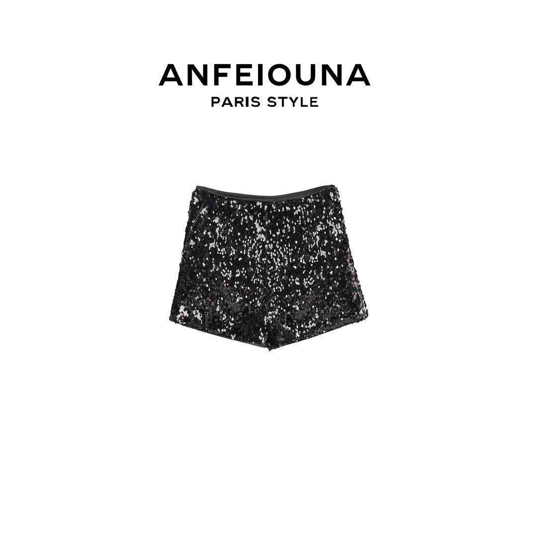 2025新款设计师轻奢休闲黑曜石女士短裤1112