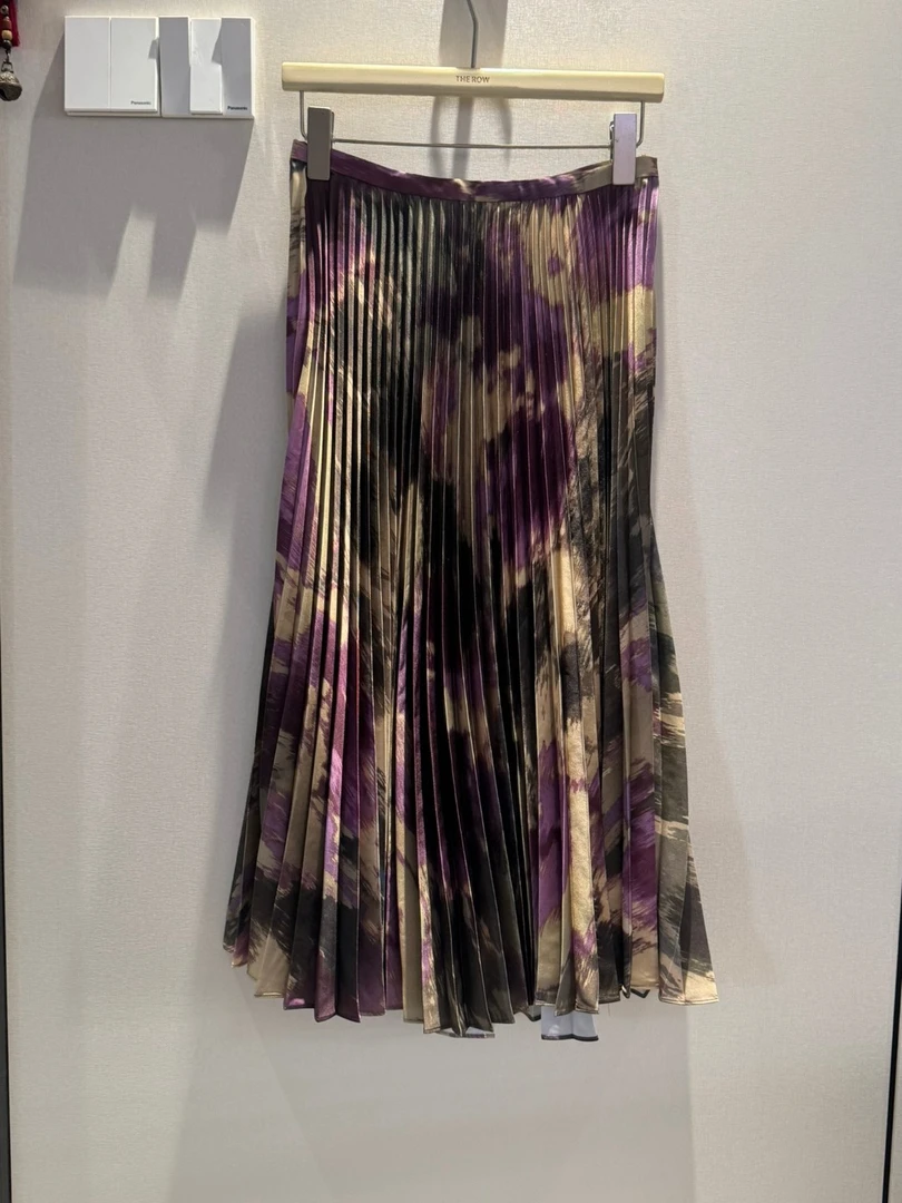 新款高阶色系油画印染女士百褶半裙