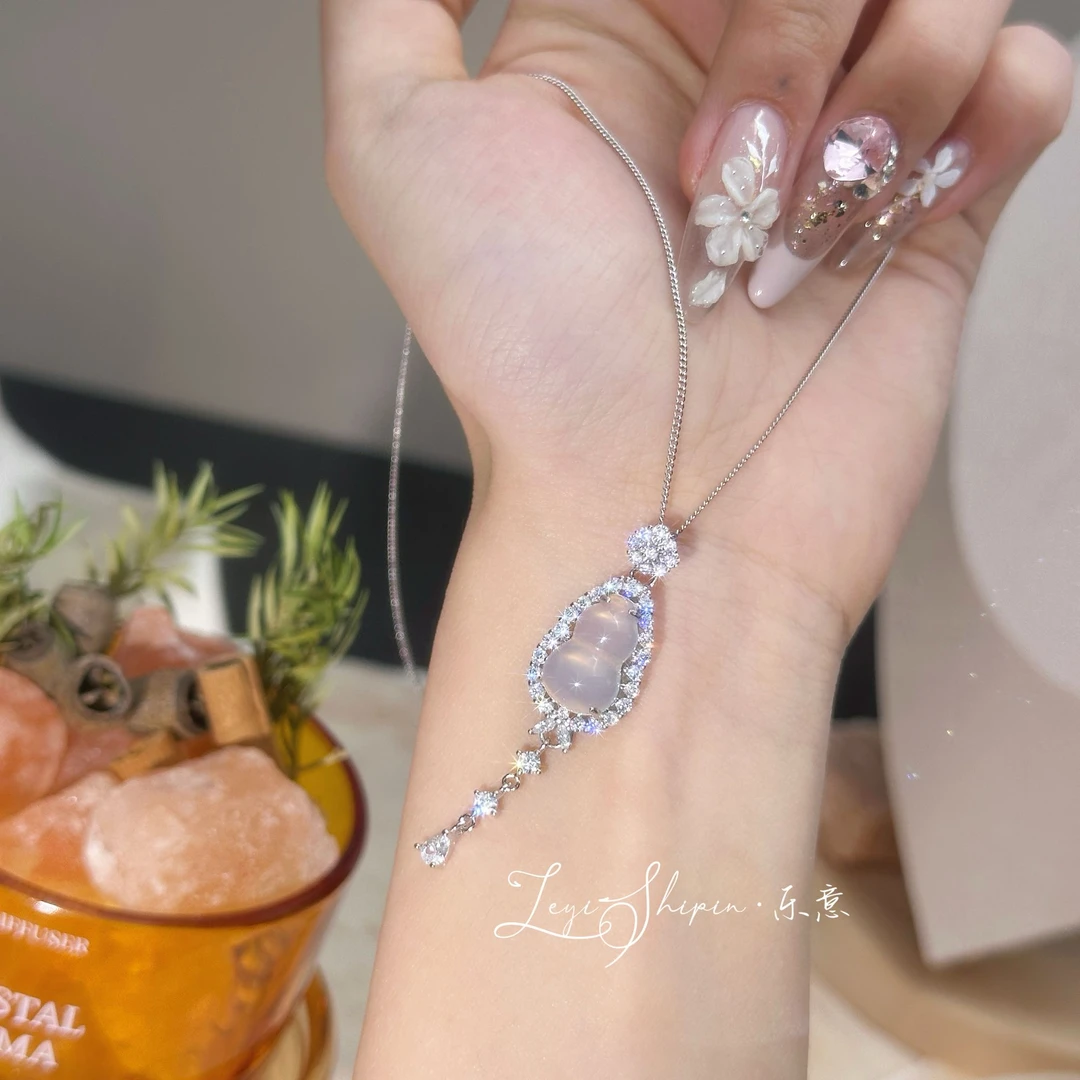 坠链均925银项链Leyi/ 玉髓大胖葫芦流苏项链 气质精致温柔