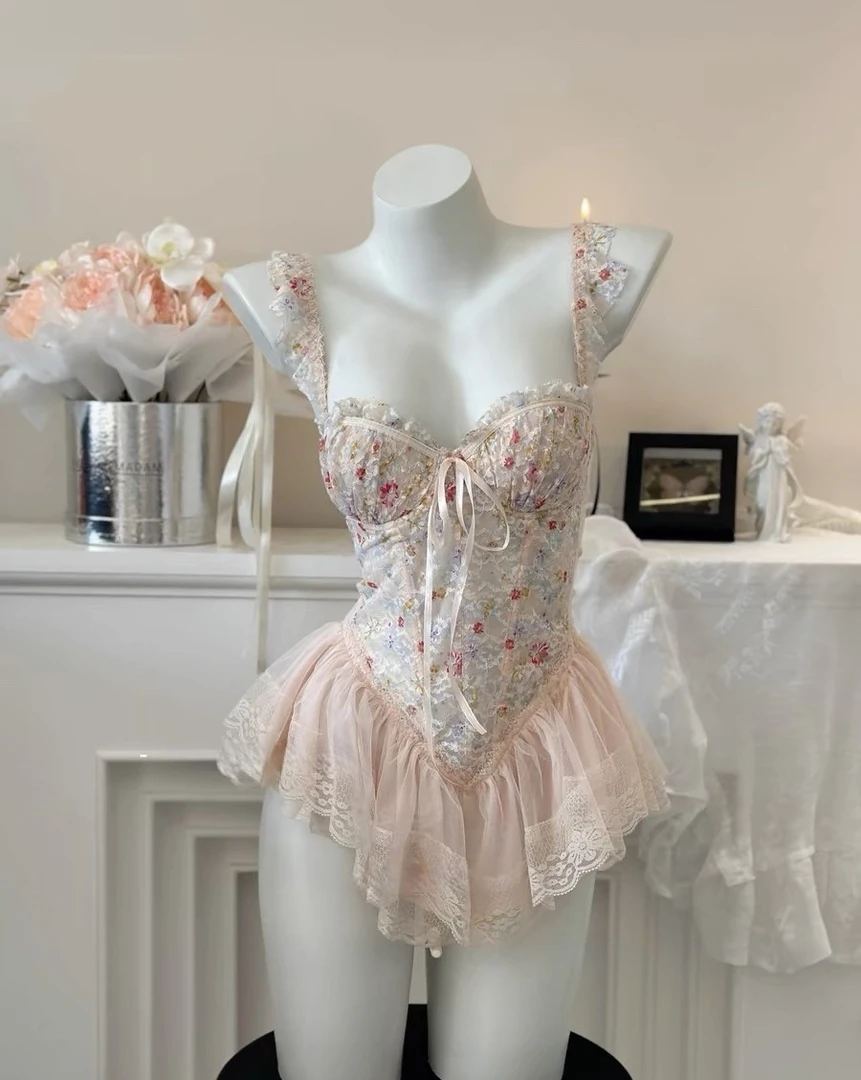 纯欲碎花蕾丝鱼骨显瘦睡裙