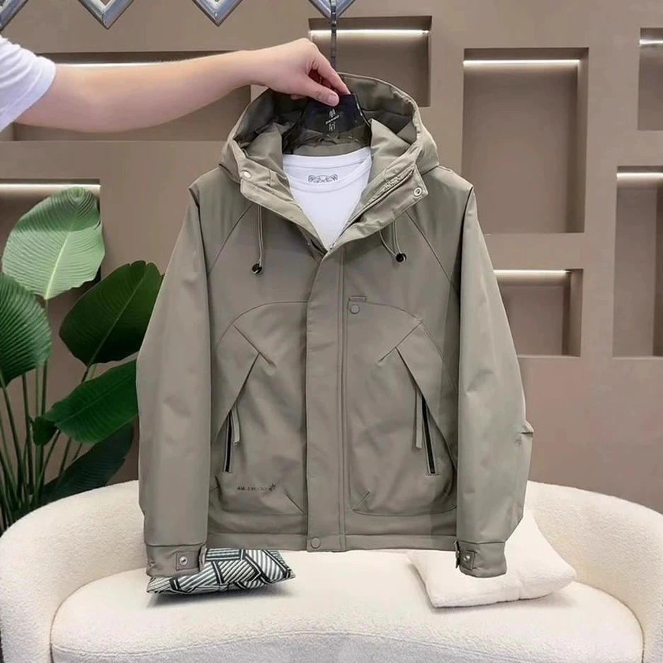 秋冬新款男士时尚二棉连帽工装夹克外套潮牌百搭棉服休闲棉袄上衣