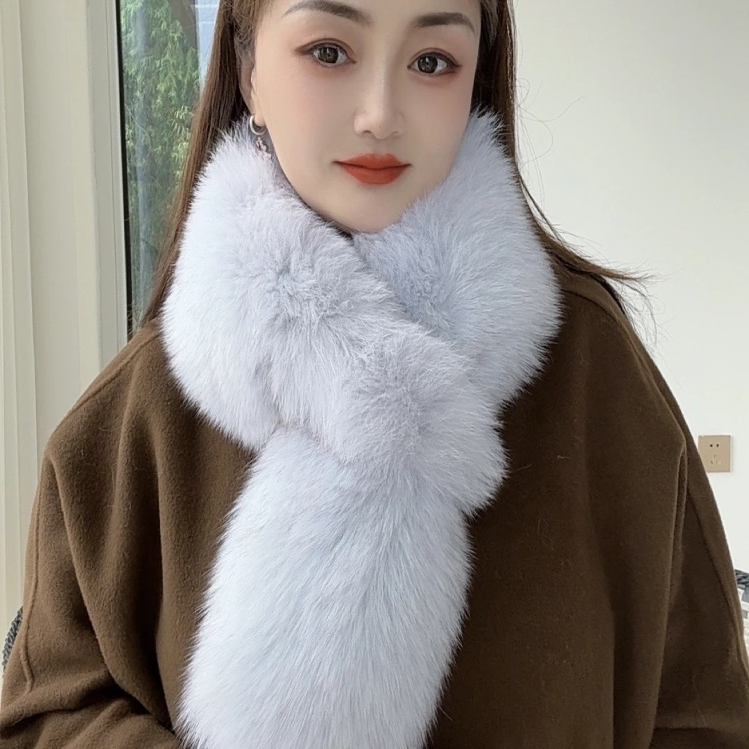 【冰川色千山暮雪】2025狐狸毛韩版保暖围脖时尚围巾网红百搭毛绒