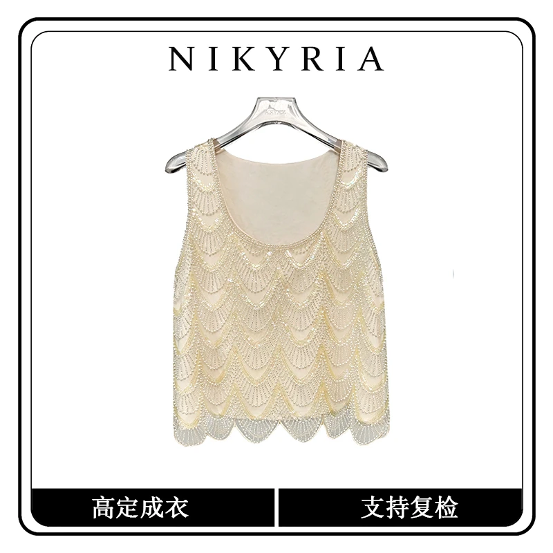 【轻舞和风】 重工亮片轻奢上衣百搭时尚女装背心气质无袖马甲