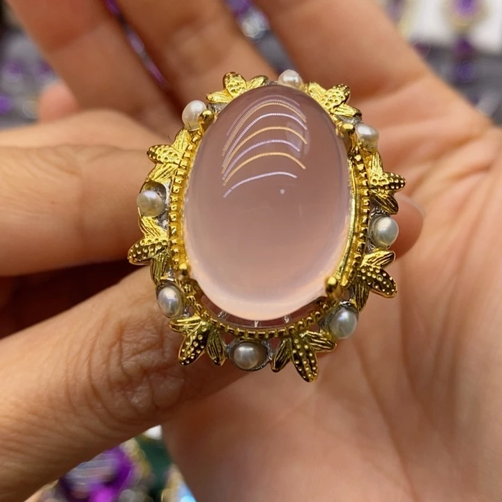 水晶戒指银S925镶嵌天然水晶戒指