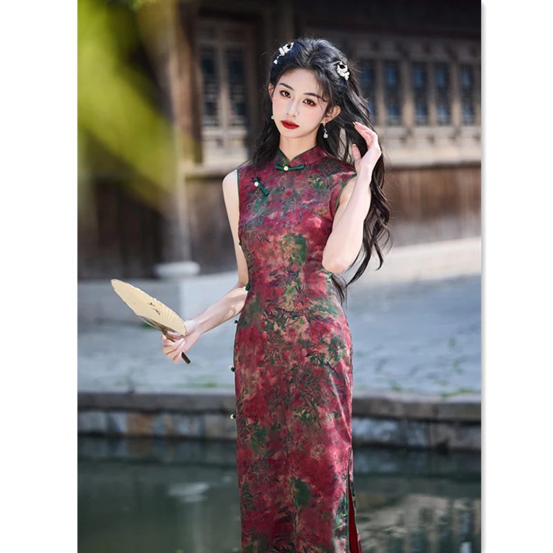 复古国风改良新中式长款无袖少女款旗袍2025春夏新款日常可穿旗袍