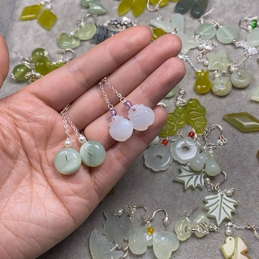 【闪购商品】蛇纹石玉挂件耳饰耳环项链未镶嵌小*