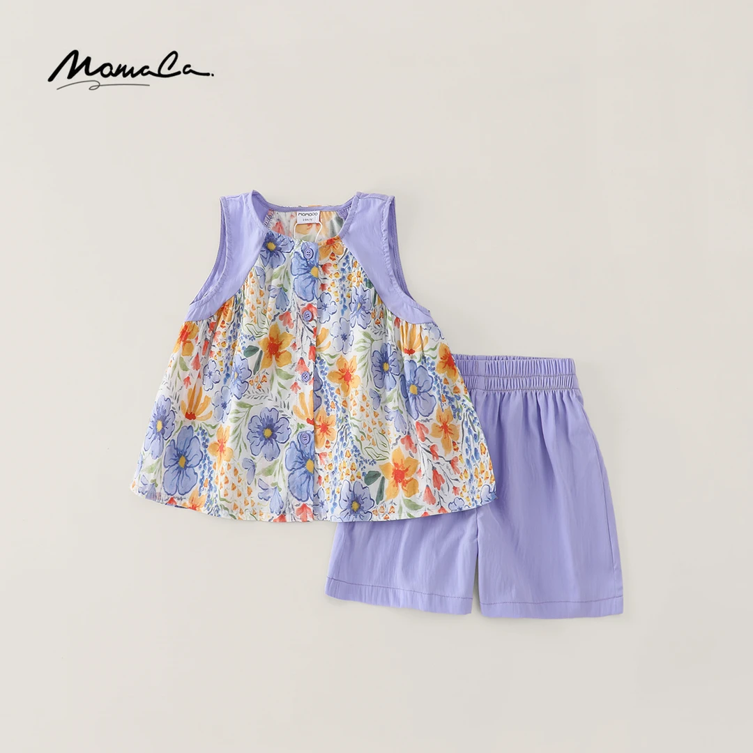 MOMOCO夏季女童儿童甜美洋气时尚满印花朵无袖套装77630580170