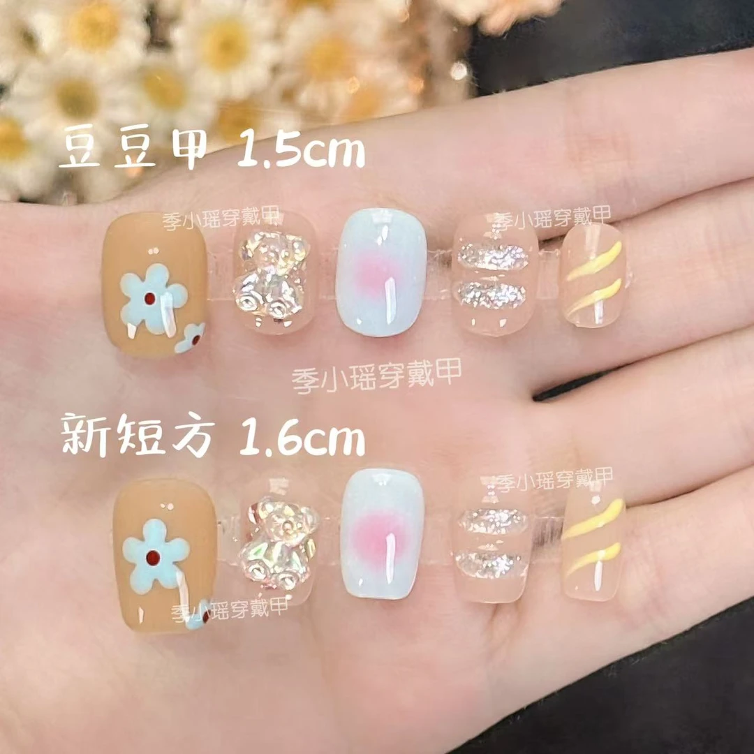 【花花小熊】手绘小花立体变色小熊可爱甜酷纯手工穿戴甲学生款美甲