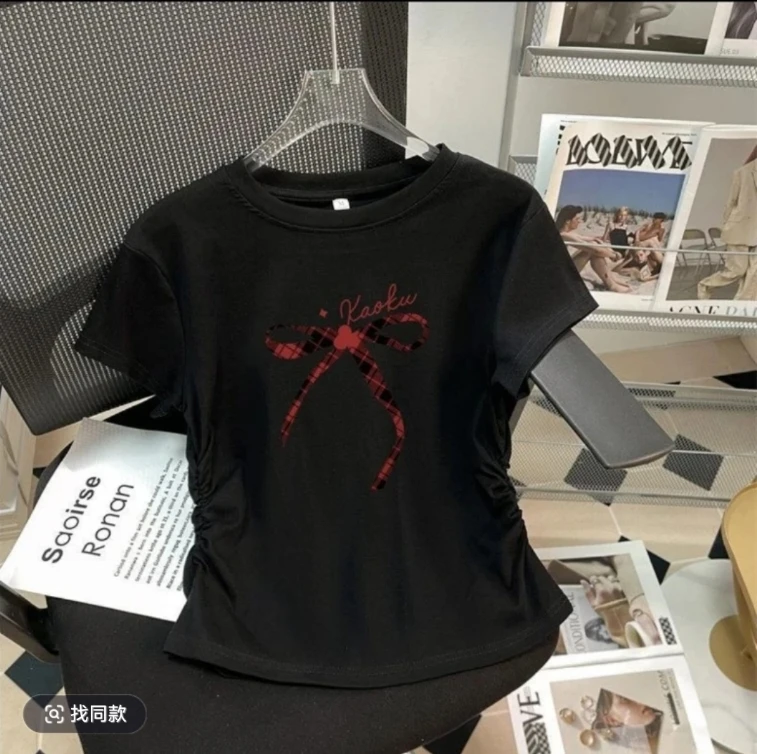 【衣长48】灰色结短款短袖t恤