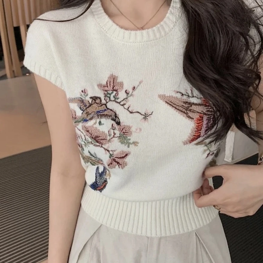 未使用 DIOR/迪奥 Dior迪奥女士小鸟刺绣白色针织物背心   129088