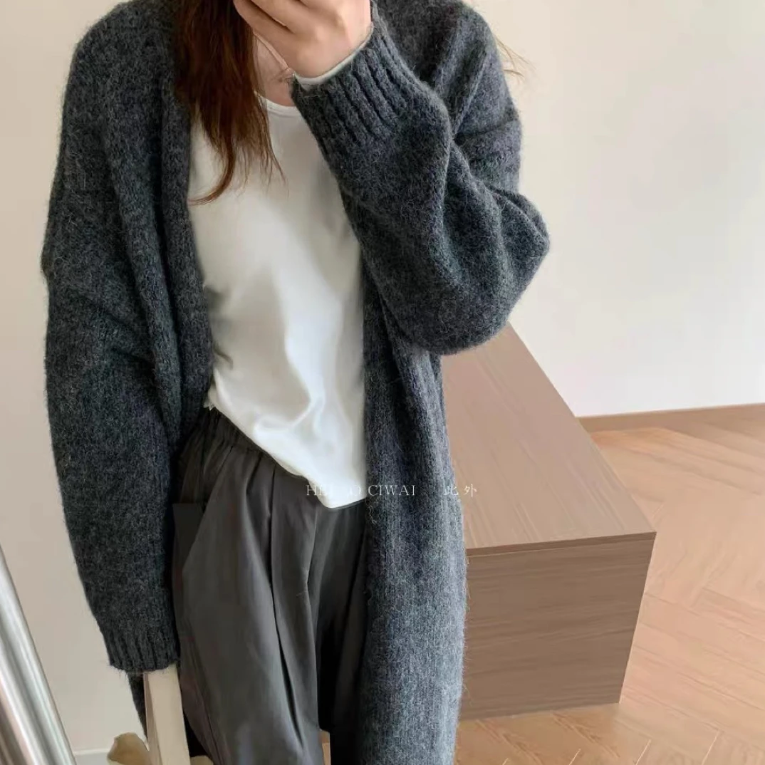 慵懒风针织女中长款长款毛针织衫韩版套头毛衣纯色