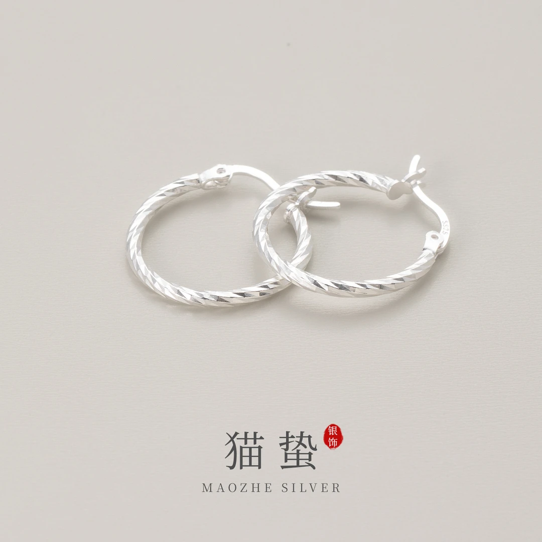 合金大理石耳饰 猫蛰S925纯银扭纹麻花耳扣高级感气质耳环简约