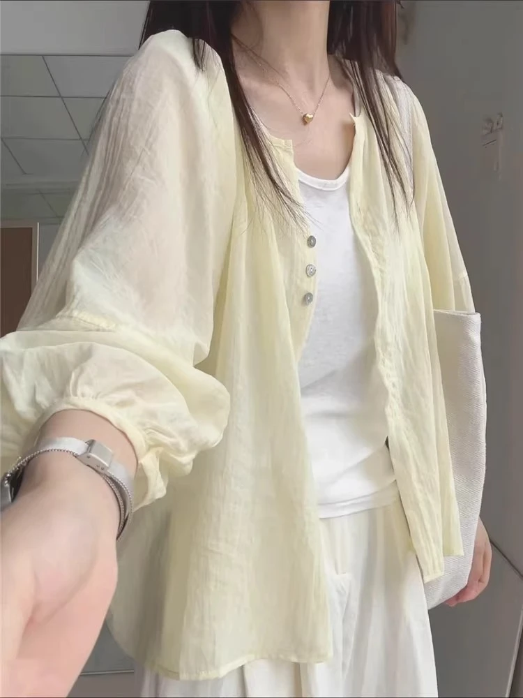 大码亚麻防晒衬衫外套女薄夏季胖mm开衫外搭宽松长袖衬衣短款上衣