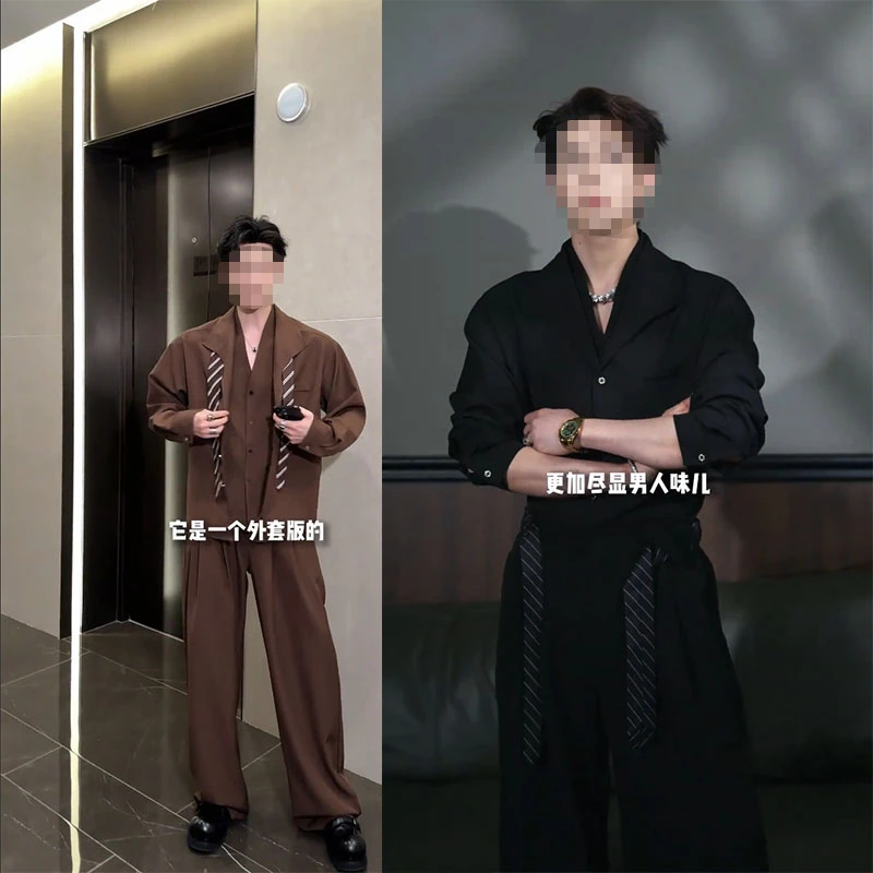 龙刀刀秋季新品时尚双领设计感衬衫套装复古高级感休闲衬衣西裤