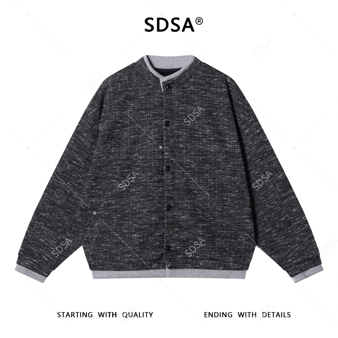 SDSA男士秋冬新款痞帅男装韩版潮牌撞色假两件纽扣开衫夹克外套潮