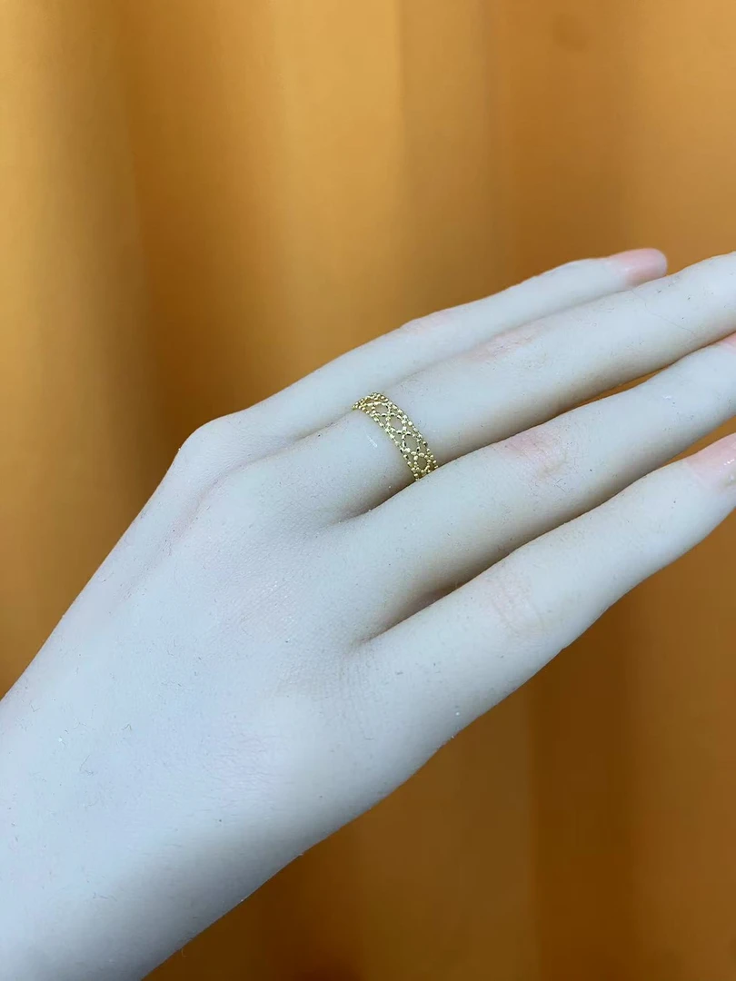 18K金素金菱格戒指万能戒气质时尚简约