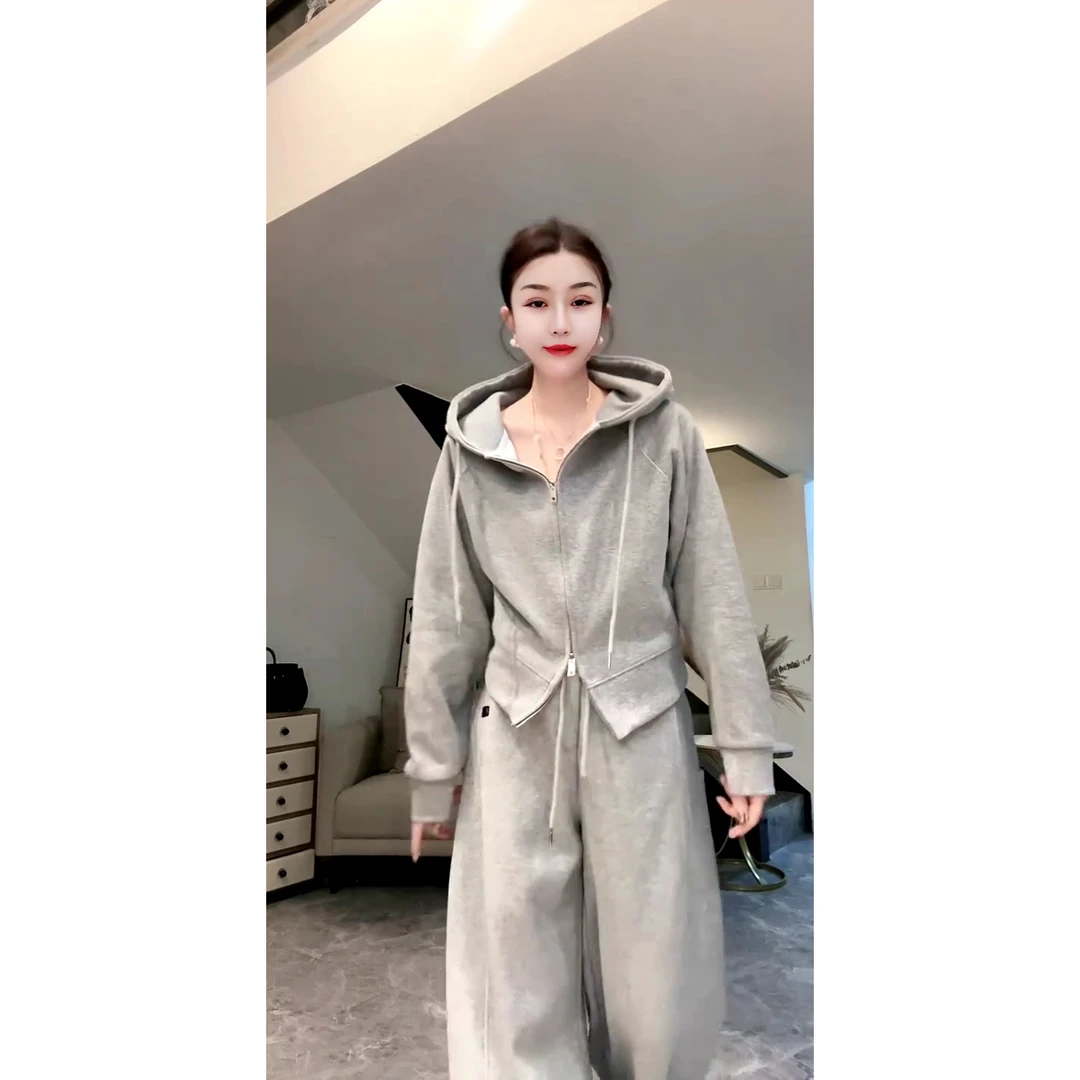 欧洲站休闲风净版纯色连帽双拉链长袖短外套