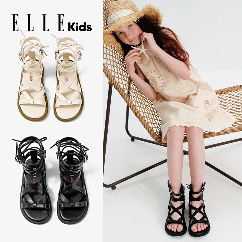 ELLE KIDS童鞋女童夏季时装鞋英伦魔术贴休闲鞋软底小女孩凉鞋