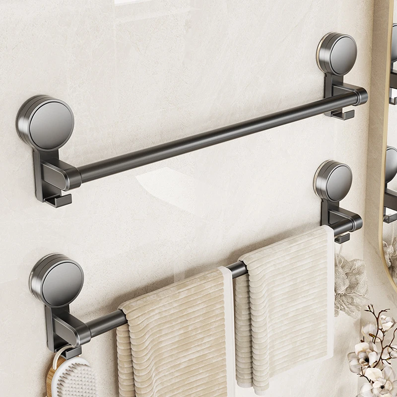 吸盘毛巾架子卫生间免打孔壁挂置物架浴室毛巾单杆洗手间收纳挂架