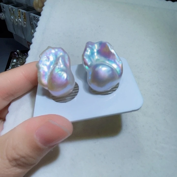 淡水珍珠耳饰银S925镶嵌陌*