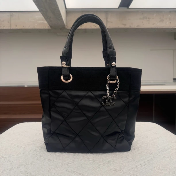99新 Chanel/香奈儿 黑银菱格纹托特包