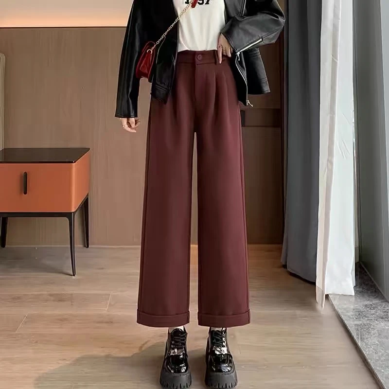衣源9855#冬季加厚毛呢阔腿裤高腰显瘦（裤长94左右）