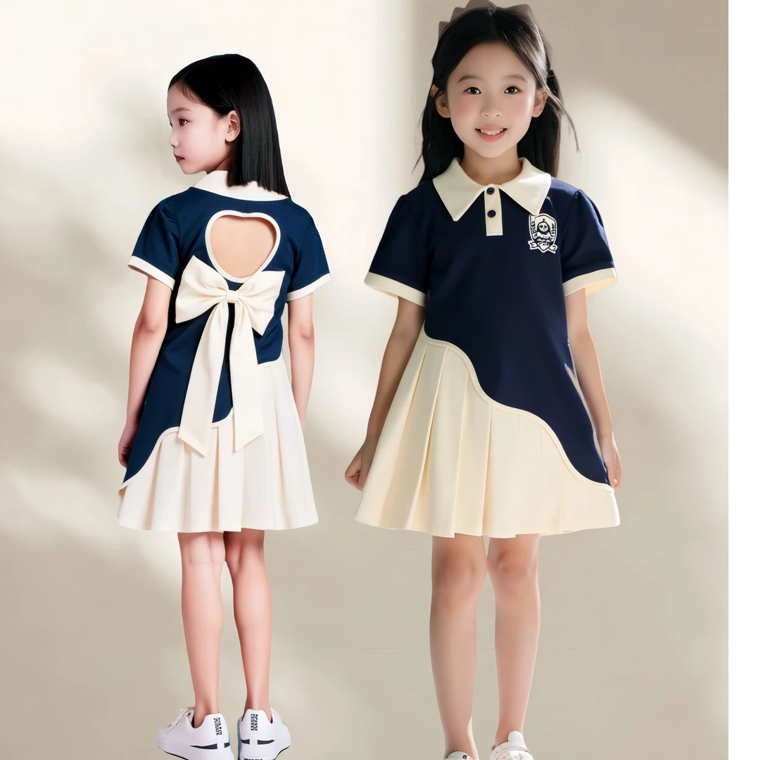 2025男童女童夏季翻领短袖套装儿童韩版洋气短袖版连衣裙D2S5-776