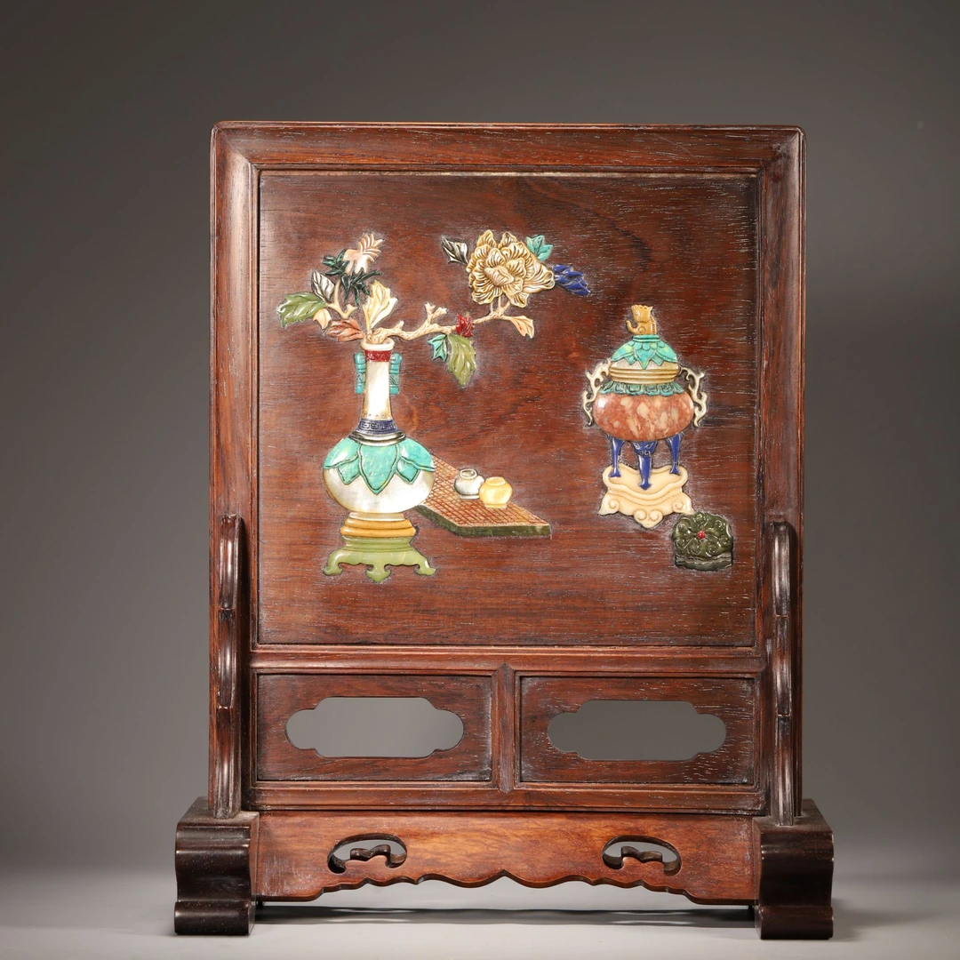HY17 清代 红木嵌螺钿博古插屏