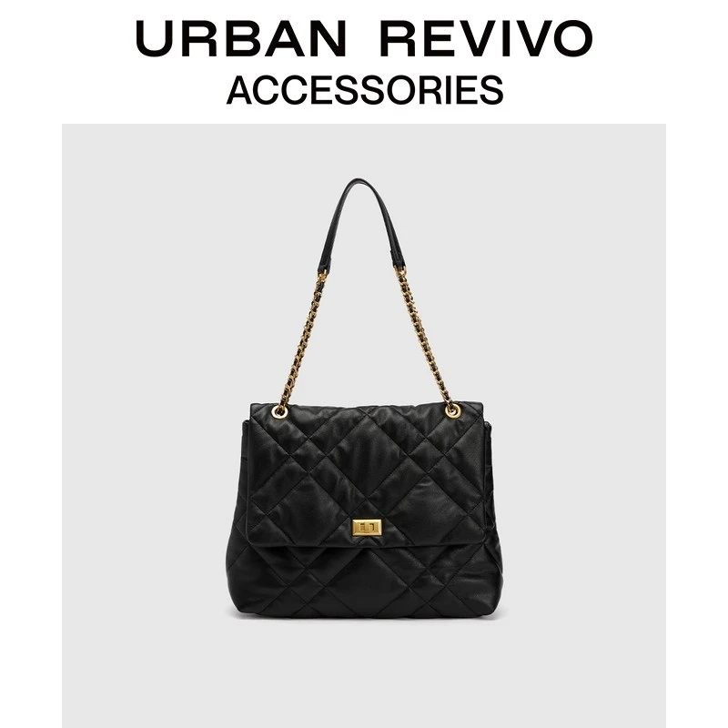 URBAN REVIVO2026春季新款女士气质菱格单肩斜挎包UAWB60060+